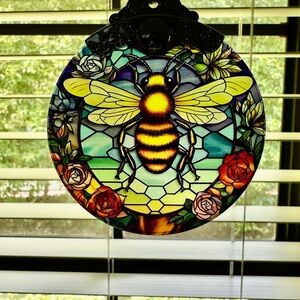 Vibrant Stained Glass Bee & Crescent Moon Sun catchers/Ornaments NIB